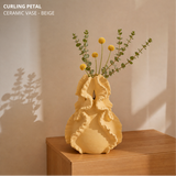 Curling Petal Ceramic Vase - Beige