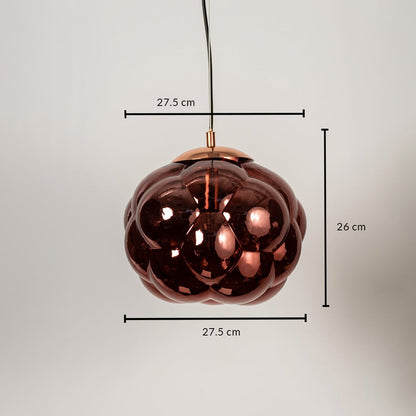 Bubble pendant light with brown glass shade shown with 26cm height and 27.5cm width for modern interior lighting.