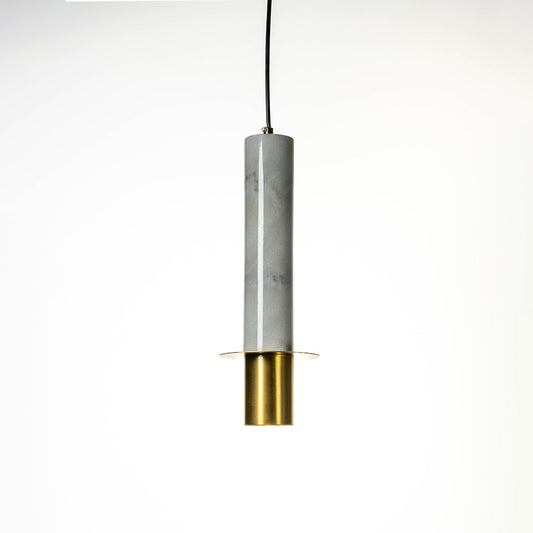 Cylindrical Marble Pendant Lamp - White
