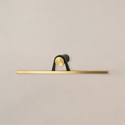 Black and gold metal picture light with sleek linear design for artwork mirror and decorative wall lighting.