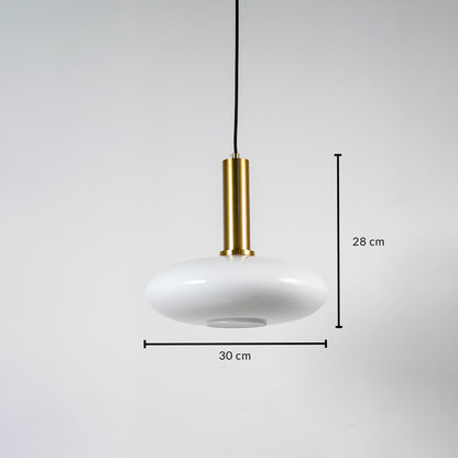 White glass pendant light measuring 30 cm width and 28 cm height crafted for sophisticated ceiling lighting decor.