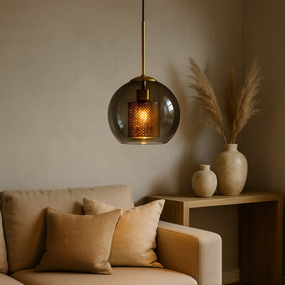 Decorative Rounded Grey Glass Crystal Pendant Lamp