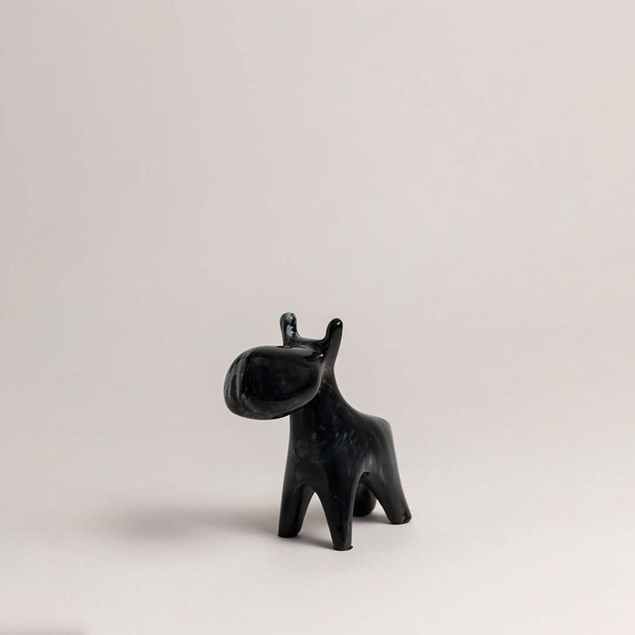Stylish black ceramic moose figurine with marble swirl texture displayed on white background for elegant decor.