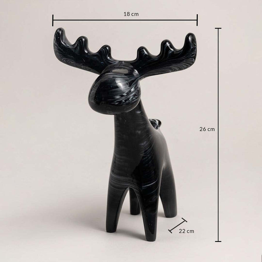 Black moose figurine with marble finish shown in 26 cm dimension for accurate modern home decoration reference.