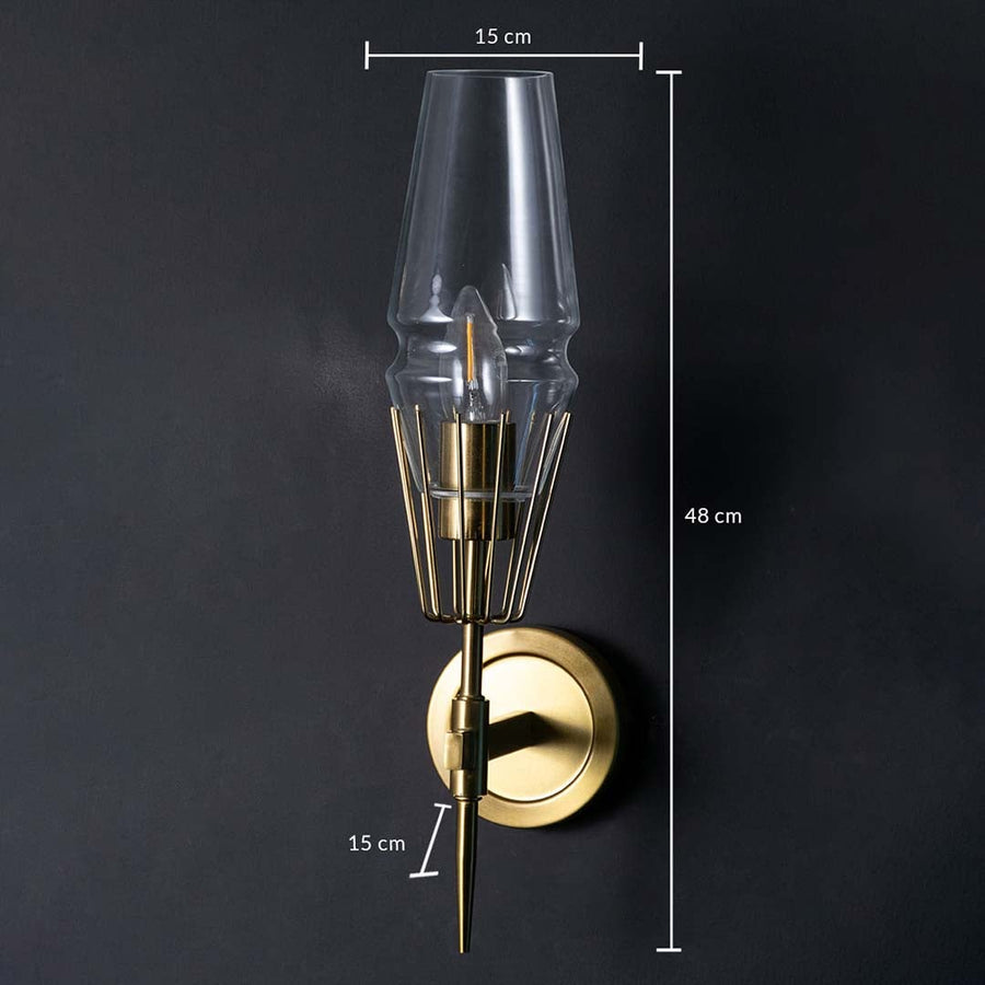 Diamond Shape Glass   Metal Golden Wall Lamp Dimensions