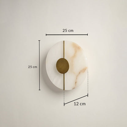 Marble gold wall light with 25 cm height 25 cm width and 12 cm depth for modern decor spaces.