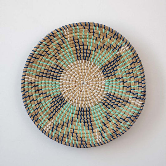 Diep Handwoven Sabai Grass Hanging Wall Basket - Blue & Green