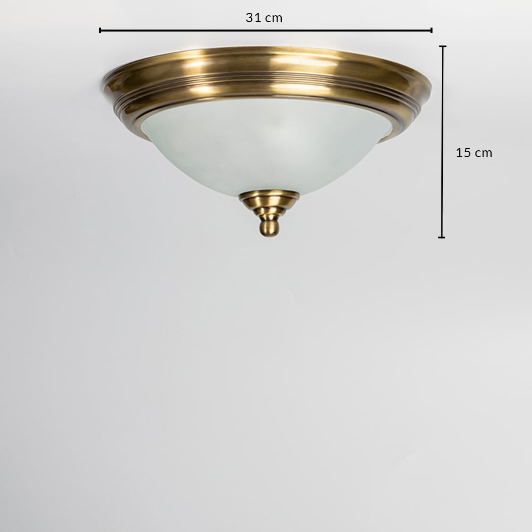 Antique brass flush mount ceiling light with 31 cm diameter and 13 cm height for classic home decor spaces.