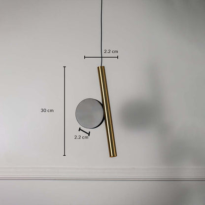 Gold tubular pendant light with circular glass accent measured 30x2.2 cm elegant ceiling lamp for modern home interior lighting.