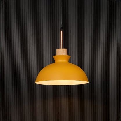 Dome Pendant Lamp Yellow Light On Black Background