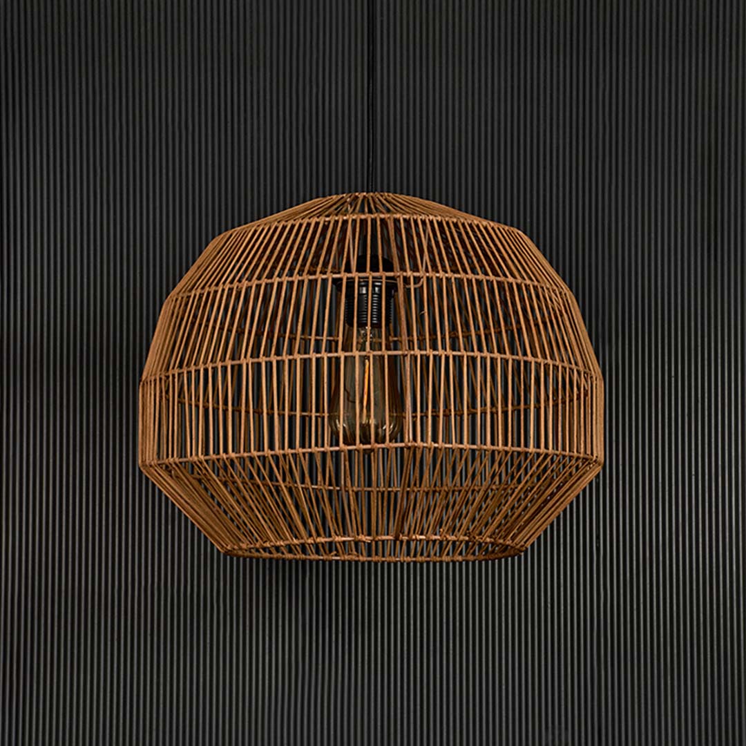 Dome Stripe Pendant Bamboo Lamp Light Off Black Background