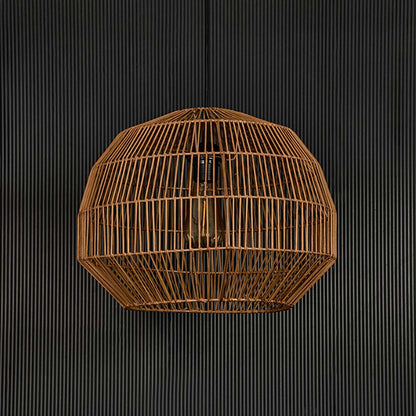 Dome Stripe Pendant Bamboo Lamp Light Off Black Background