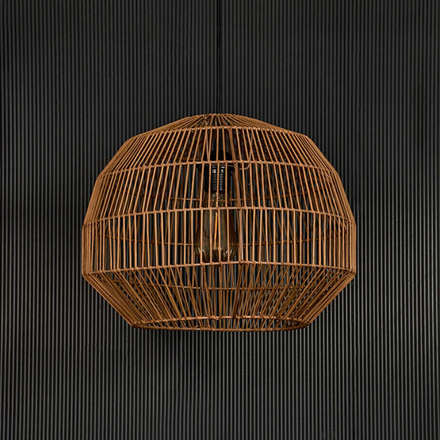 Dome Stripe Pendant Bamboo Lamp Light Off Black Background