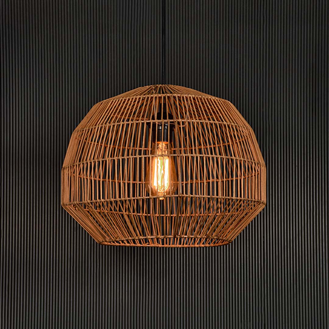 Dome Stripe Pendant Bamboo Lamp Light On Black Background