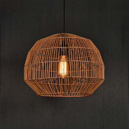 Dome Stripe Pendant Bamboo Lamp Light On Black Background