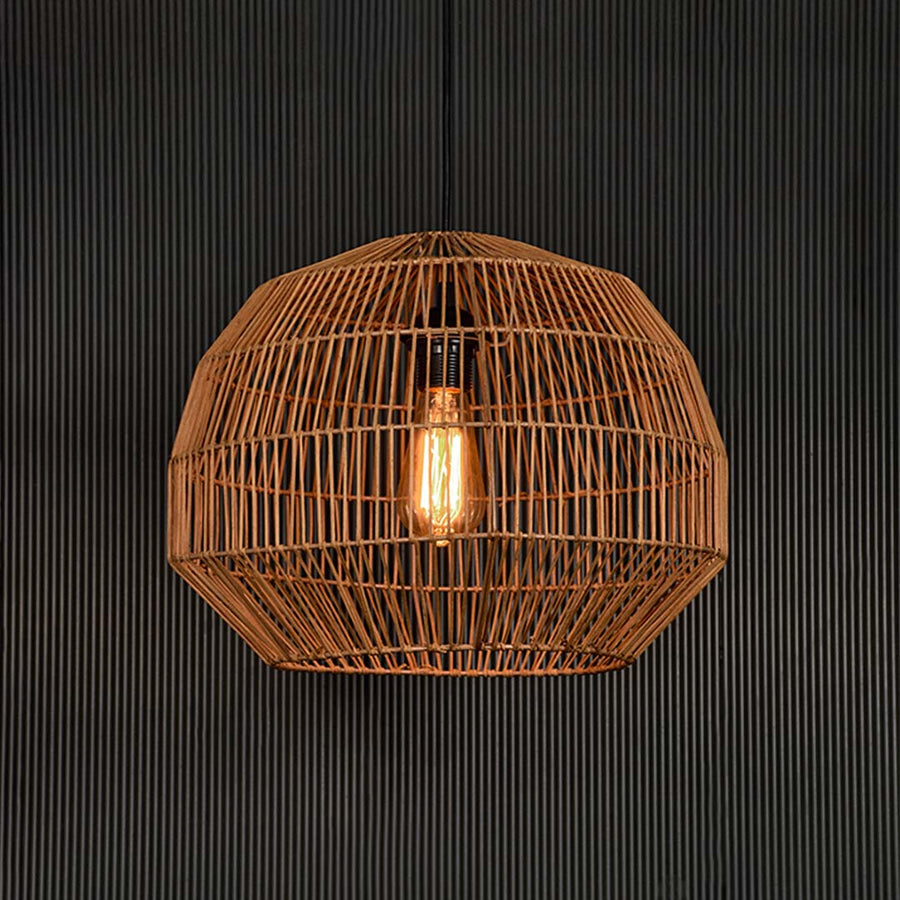 Dome Stripe Pendant Bamboo Lamp Light On Black Background