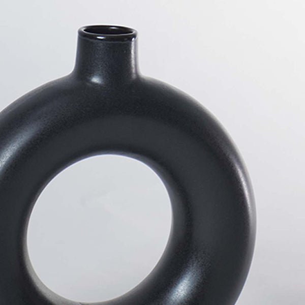 Donut Ceramic Flower Vase Matte Black - Medium - Open Box