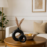 Donut Ceramic Flower Vase Matte Black - Medium