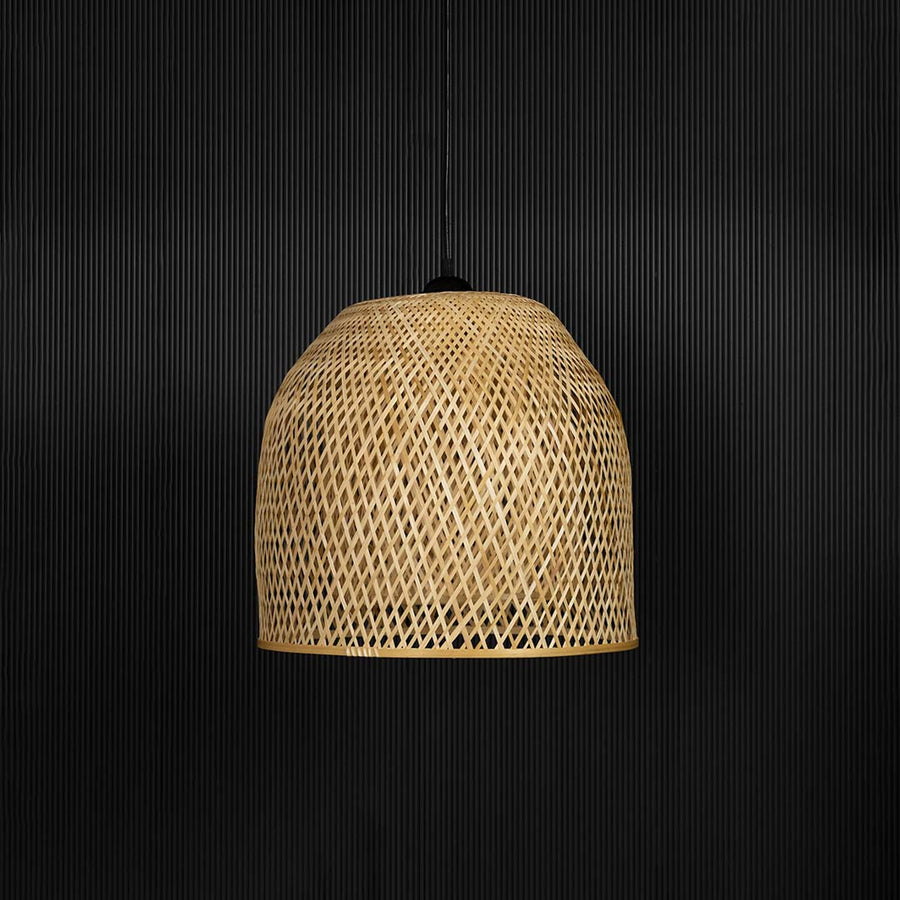 Doppio Grid Bamboo Pendant Light Light Off Black Background