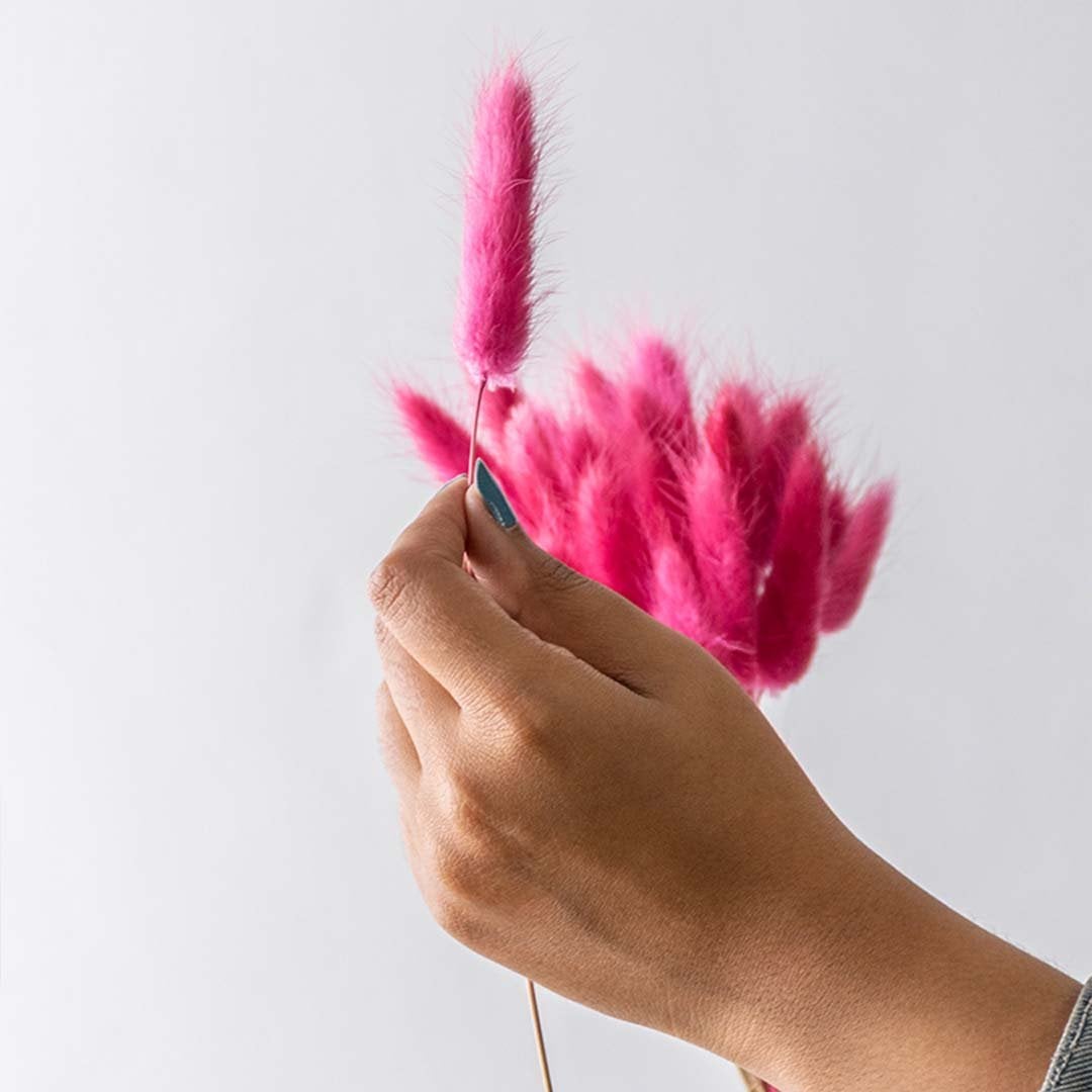 Vibrant pink bunny tail grass artificial dried flowers for living room bedroom and office vase decor.