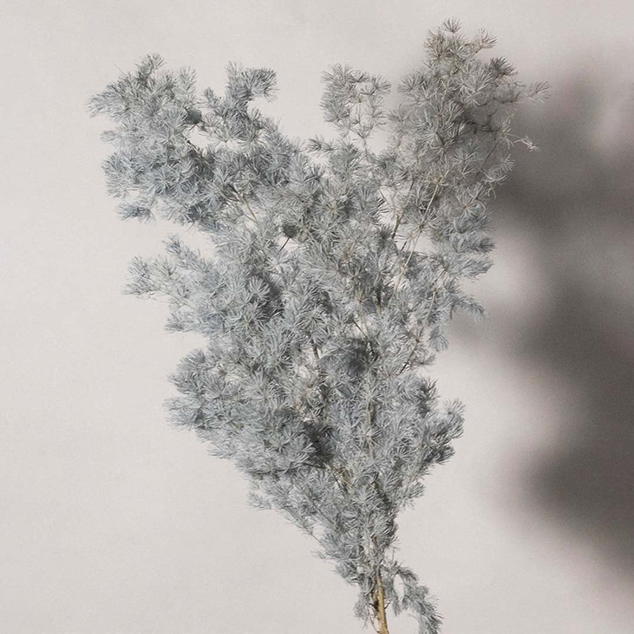 Detailed closeup of artificial foliage in icy grey white tones with soft branches ideal for DIY vase decor and interior styling.