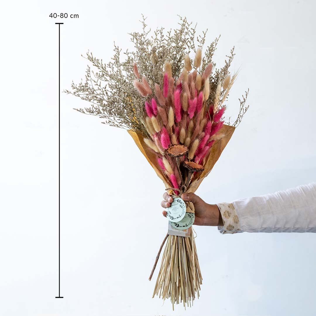 Preserved dried flower bouquet height 40 to 80 cm suitable for floor vases console tables and corner decor.