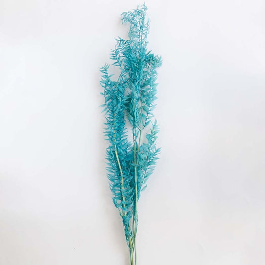 Decorative preserved turquoise foliage branch with delicate leaves ideal for modern vase decor floral arrangements and styling.