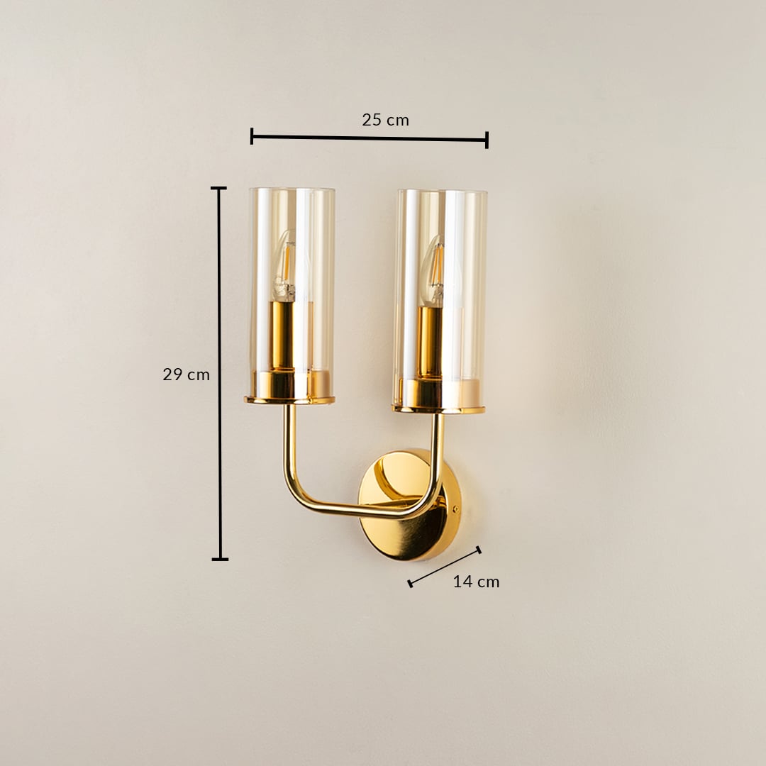 Technical image of double wall light showing height 29 cm and width 25 cm measurements to assist with precise installation planning.