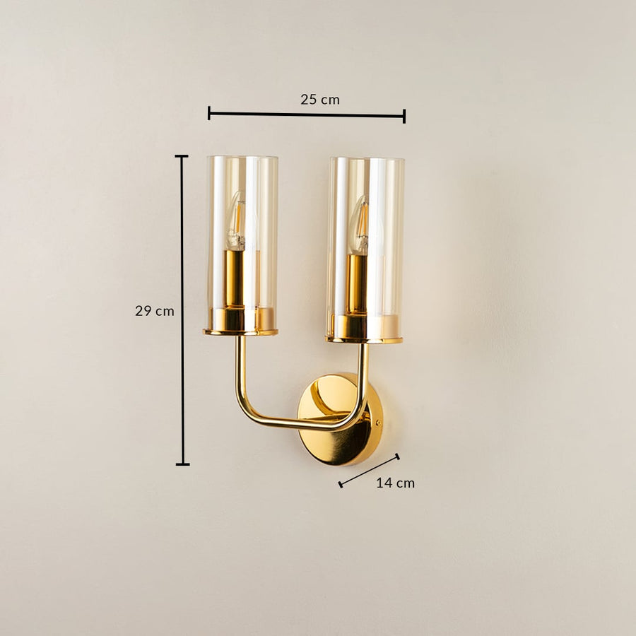 Technical image of double wall light showing height 29 cm and width 25 cm measurements to assist with precise installation planning.