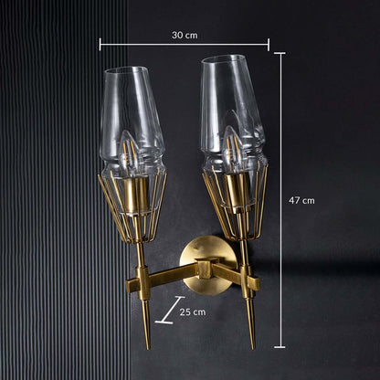 Technical sizing image of double wall light showing height 47 cm and width 30 cm measurements to assist with precise installation.