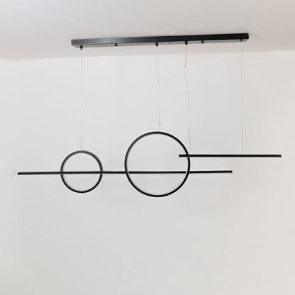 Chandelier shown against a white background with lights off revealing its geometric ring structure and slim linear rods in full clarity.
