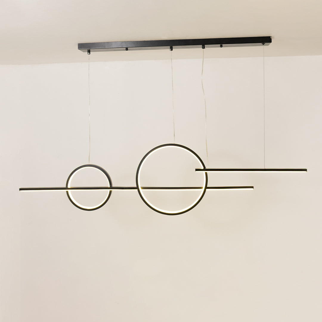 Black metal geometric ring pendant light with minimalist circular design crafted for elegant modern ceiling lighting.