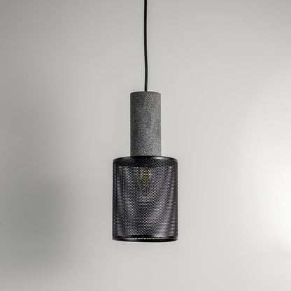 Arlo Mesh pendant light photographed on a plain black background emphasizing clean cylindrical structure.