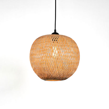 Round woven rattan pendant light with warm glow natural hanging lamp for living room bedroom boho decor lighting.
