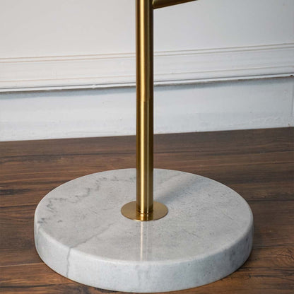 Closeup view of the elegant green floor lamp showcasing its unique design and gold accent.