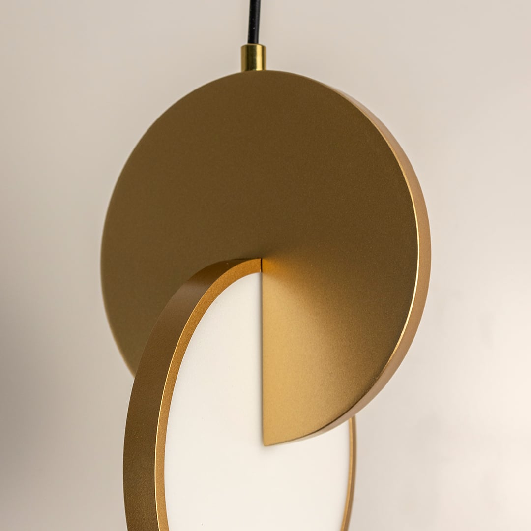 Eclipse Pendant 2 Piece Gold Light Closeup