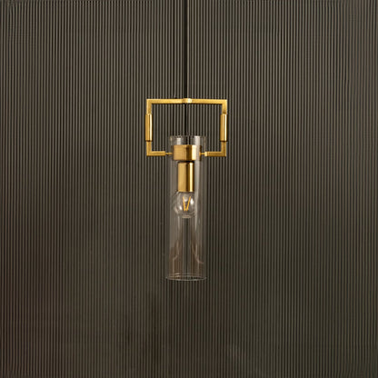 A modern gold geometric pendant light with a square frame ideal for LED chandelier lighting and luxury interior décor in refined contemporary spaces.