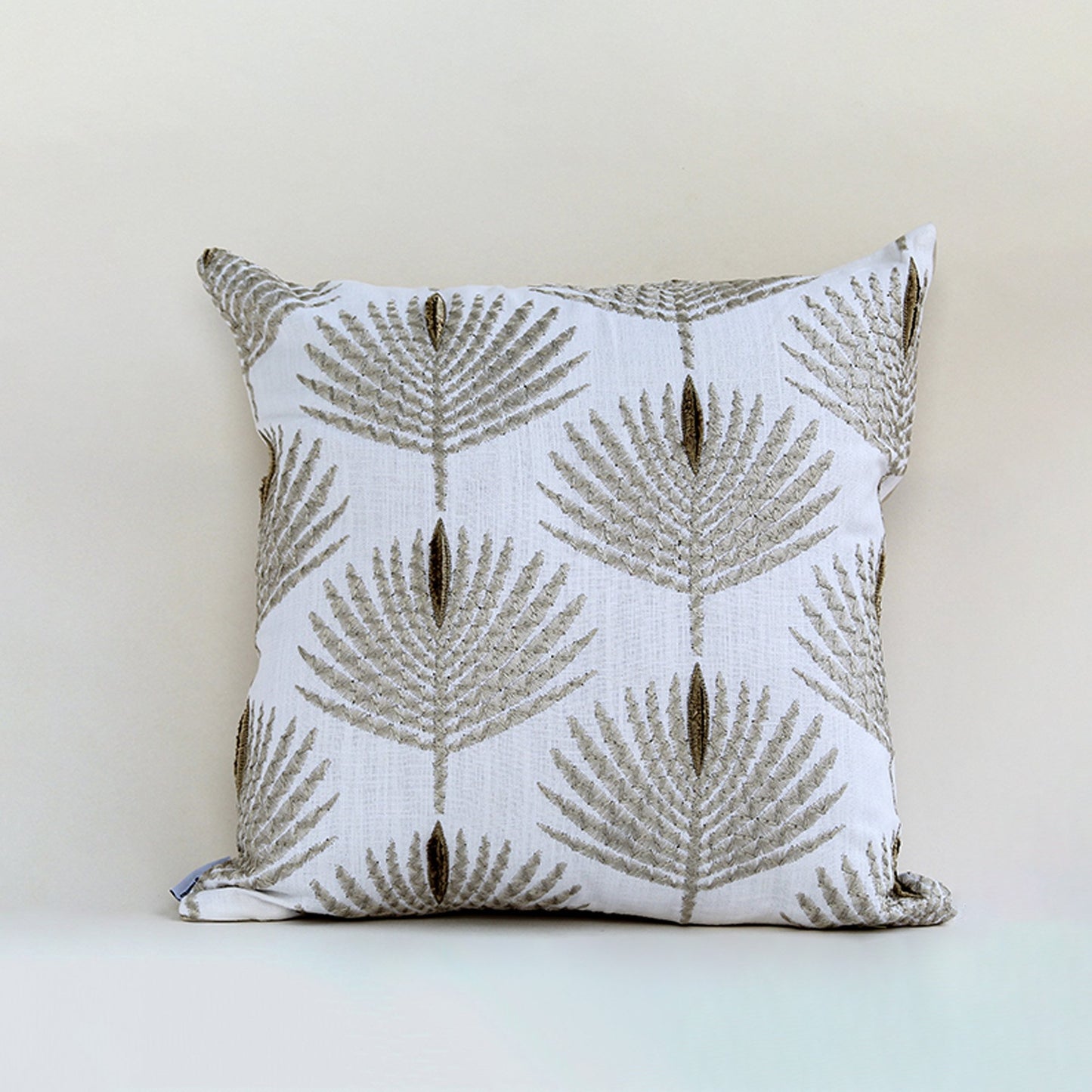 White cotton cushion cover with black geometric fan pattern for sofa couch bedroom and contemporary home decor styling.