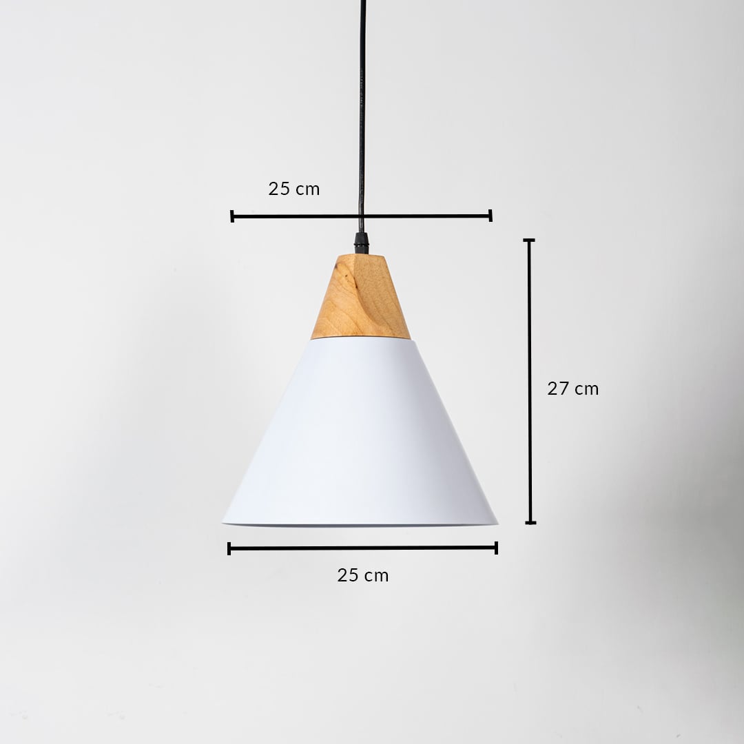 White metal pendant light measuring 25 cm width and 27 cm height crafted for stylish ceiling lighting decor.