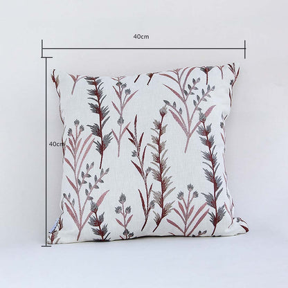 Cushion cover with brown botanical pattern shown with measurement lines marking its 40 cm x 40 cm size ideal for enhancing home décor and adding natural style to interiors.