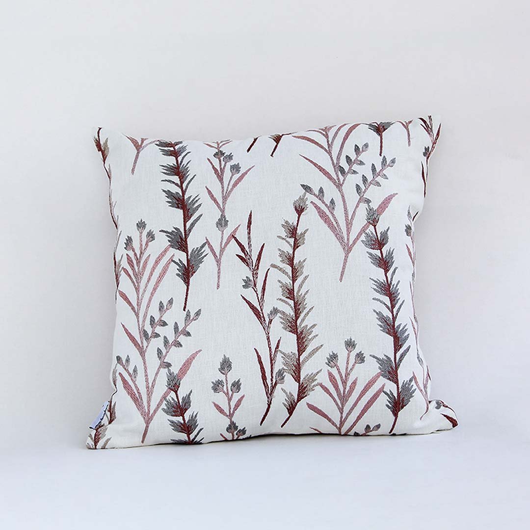 Fern Designer Copper Brown Embroidered Cushion Cover