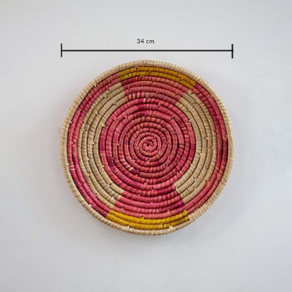 Round woven wall basket dimension image showing measured diameter for accurate wall decor placement in modern interiors.