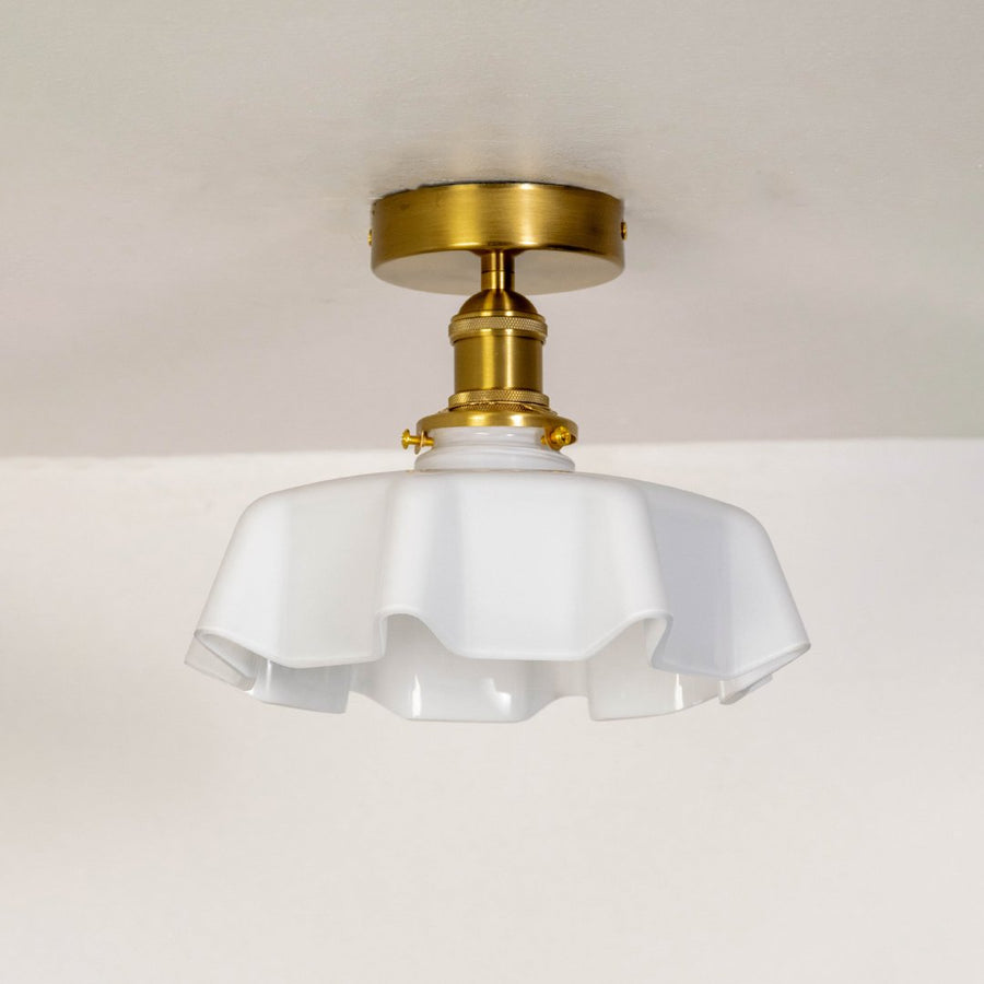 Modern white glass and gold metal ceiling light for elegant hallway and vintage inspired home decor spaces.