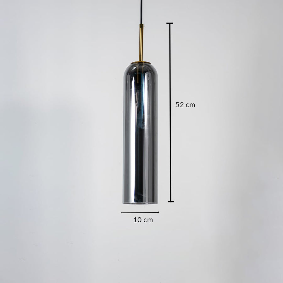 Chrome metal pendant light measuring 10 cm width and 52 cm height crafted for sophisticated ceiling lighting decor.