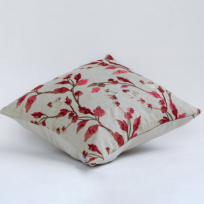 Side view of floral cushion showing thickness soft filling and stitched edges designed for sofa chair or bed decor use.