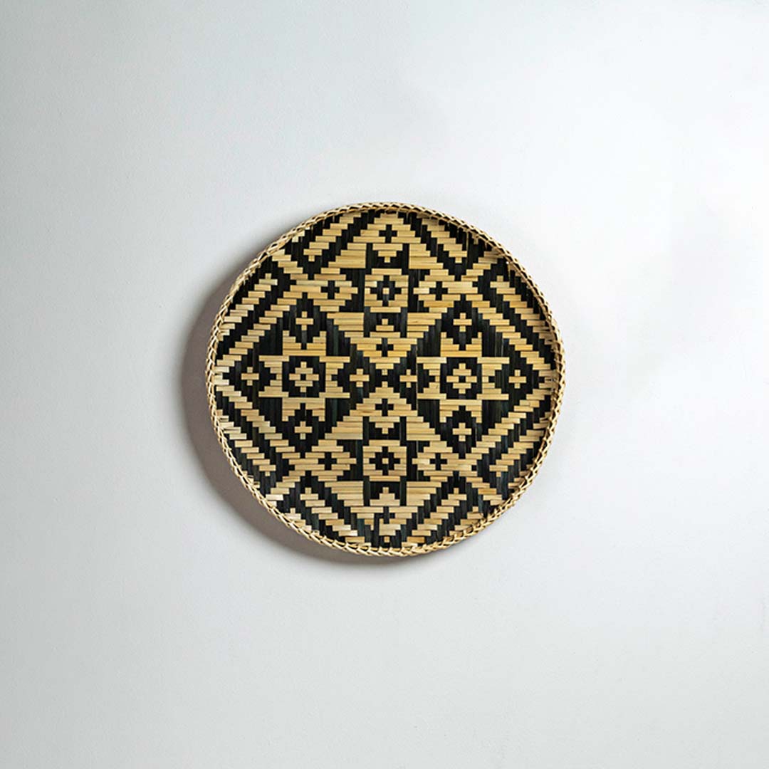 Floral Handwoven Bamboo Basket - Beige & Black