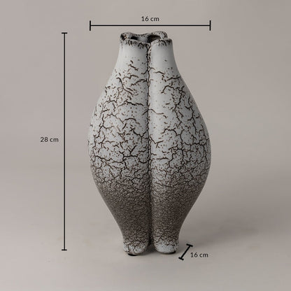 Crackle glazed ceramic vase with dimensions height 28 cm and width 16 cm featuring handcrafted crackle texture and sculptural form ideal for home styling.