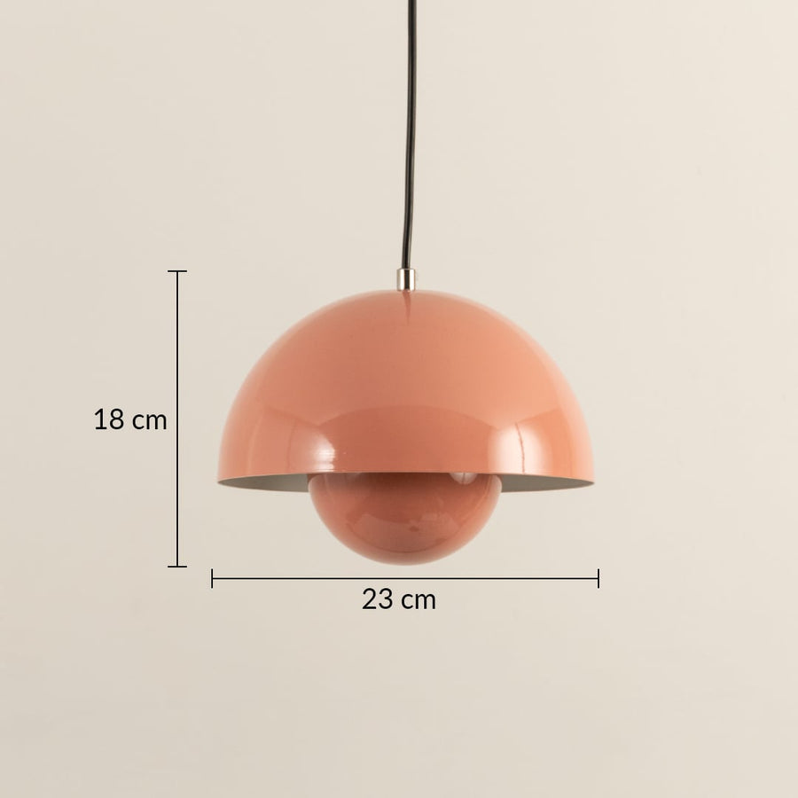 Terracotta dome pendant light with dimensions 23 cm wide and 18 cm high displaying modern curved shape ideal for stylish interiors.