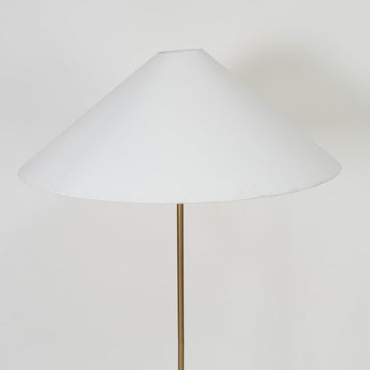 Brushed brass cylindrical lamp base with slim rod support offering sturdy modern design and refined finish.