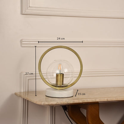 Designer glass and brass table lamp measuring 27 cm tall and 24 cm wide ideal for accent lighting in elegant interior decor.